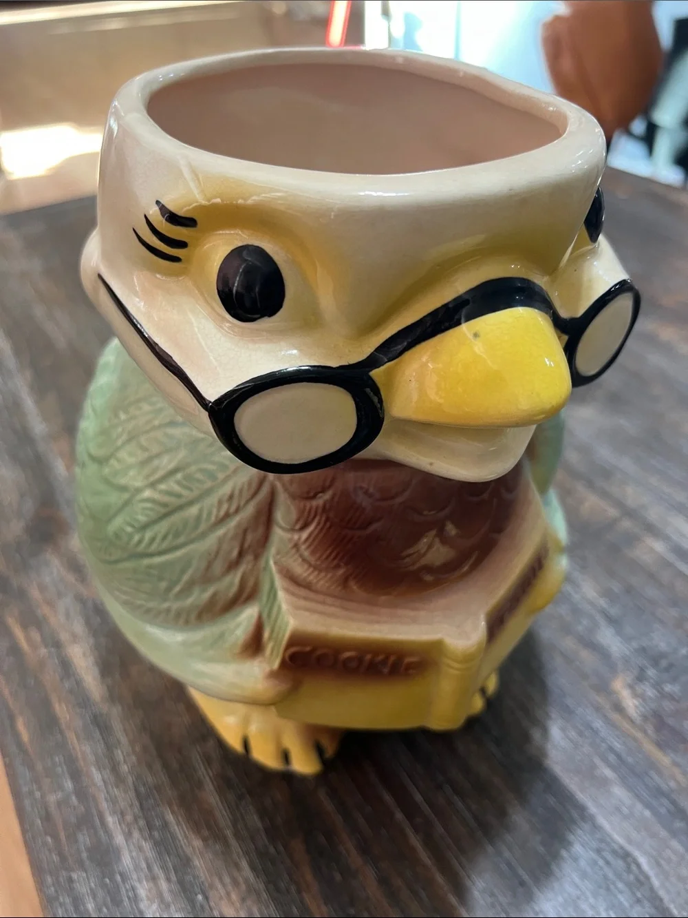 Vintage Ceramic Bird Cookie Jar in Pastel Yellow and Mint